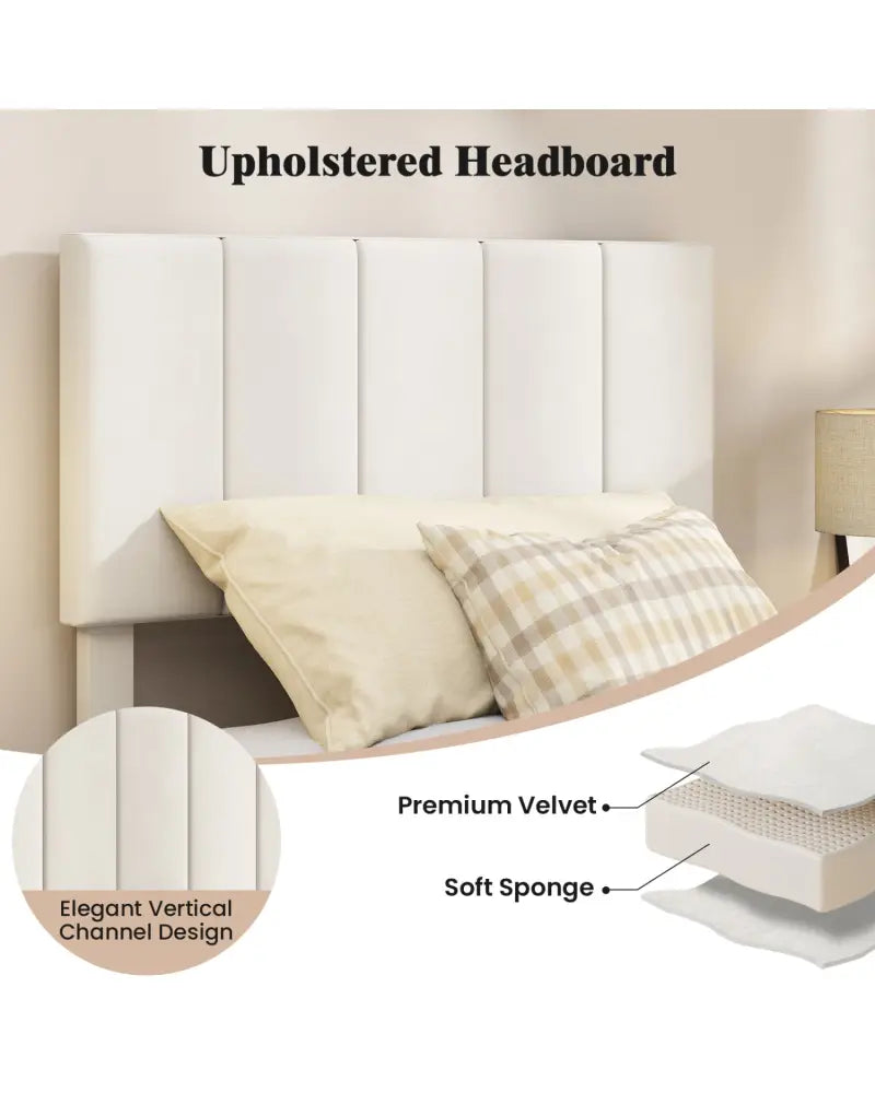 Gray Linen Upholstered Platform Bed with Height Adjustable Vertical Channel Headboard-Twin Size - Simple Bed Frame