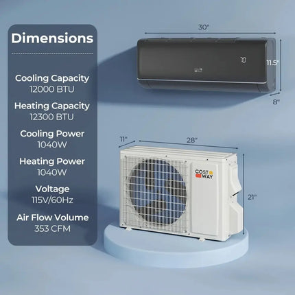 GreyVolt Series 12000 BTU 22 SEER2 115V WiFi Enabled Mini Split AC Compatible with Alexa Gray Costway