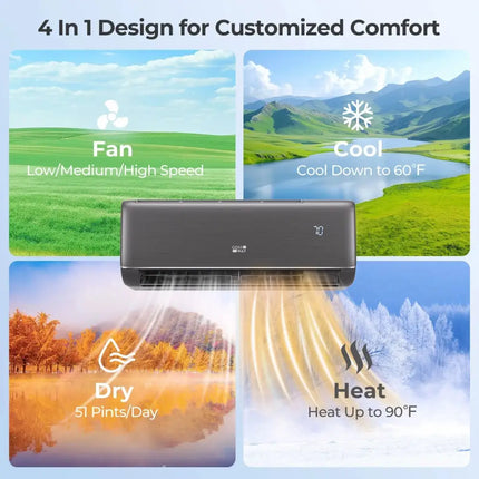 GreyVolt Series 12000 BTU 22 SEER2 115V WiFi Enabled Mini Split AC Compatible with Alexa Gray Costway