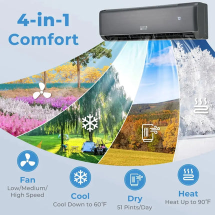 GreyVolt Series Energy Star Certified 12000 BTU 21 SEER2 208-230V Mini Split Air Conditioner and Heater Gray Costway