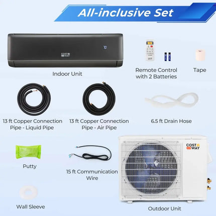 GreyVolt Series Energy Star Certified 18000 BTU 21 SEER2 208-230V Mini Split Air Conditioner and Heater Gray Costway