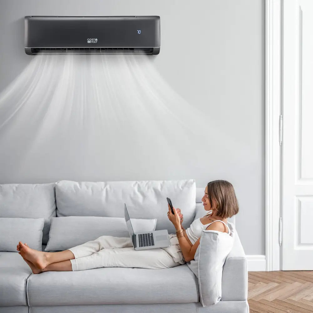 GreyVolt Series Energy Star Certified 24000 BTU 21 SEER2 208-230V Mini Split Air Conditioner and Heater Gray Wifi