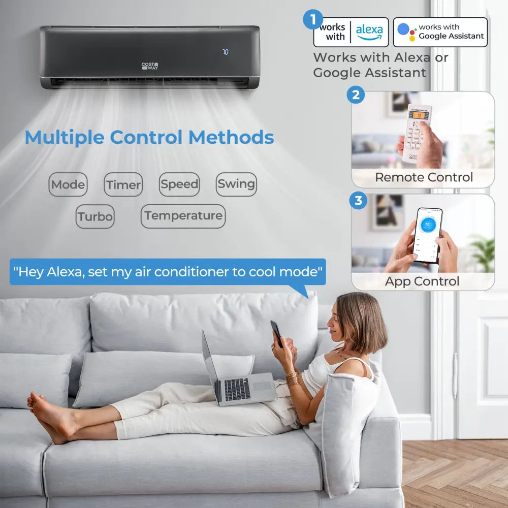 GreyVolt Series Energy Star Certified 24000 BTU 21 SEER2 208-230V Mini Split Air Conditioner and Heater Gray Wifi