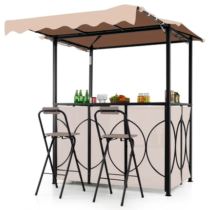 Grill Gazebo with Awning 3 - Piece Outdoor BBQ Canopy Double - Tier Soft Top Barbecue Shelter - Coffee - Oasis Home Essentials
