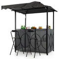 Grill Gazebo with Awning 3-Piece Outdoor BBQ Canopy Double-Tier Soft Top Barbecue Shelter-Gray - Gray - Patio Bar