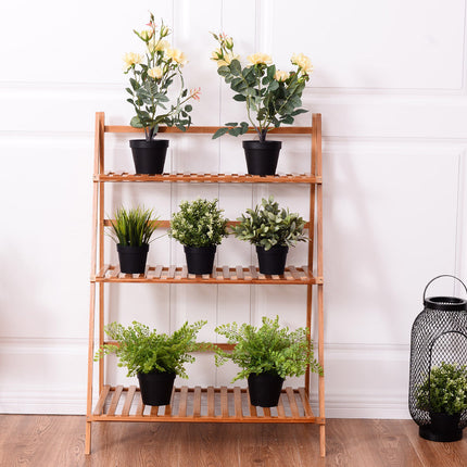 3 Tiers Outdoor Stand Bamboo Flower Pot Shelf