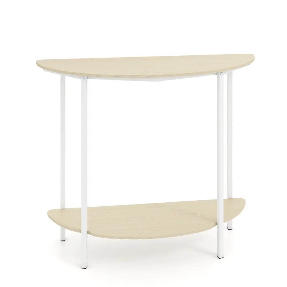 Half Moon Console Table 40 inch 2-Tier Entryway Table with Storage Shelf-Oak - Oak - Console Tables
