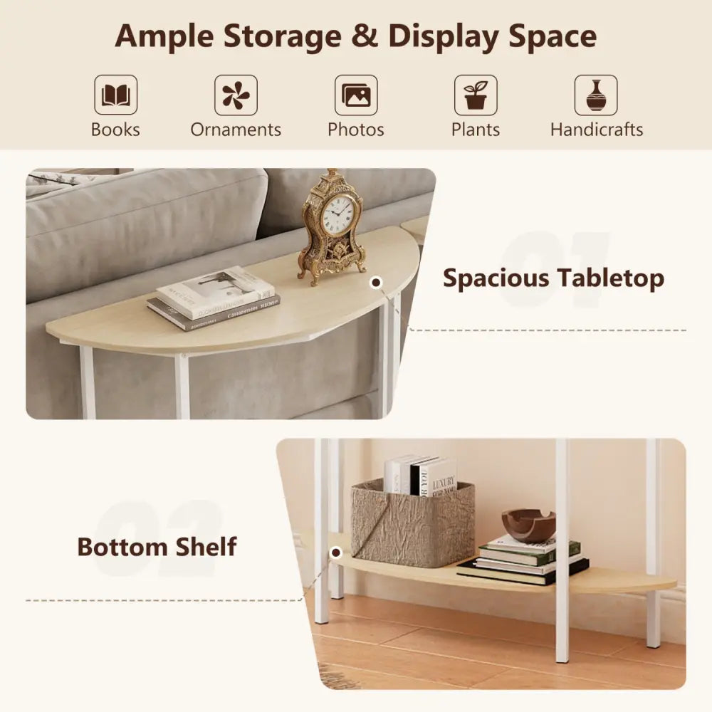 Half Moon Console Table 40 inch 2-Tier Entryway Table with Storage Shelf-Oak - Oak - Console Tables