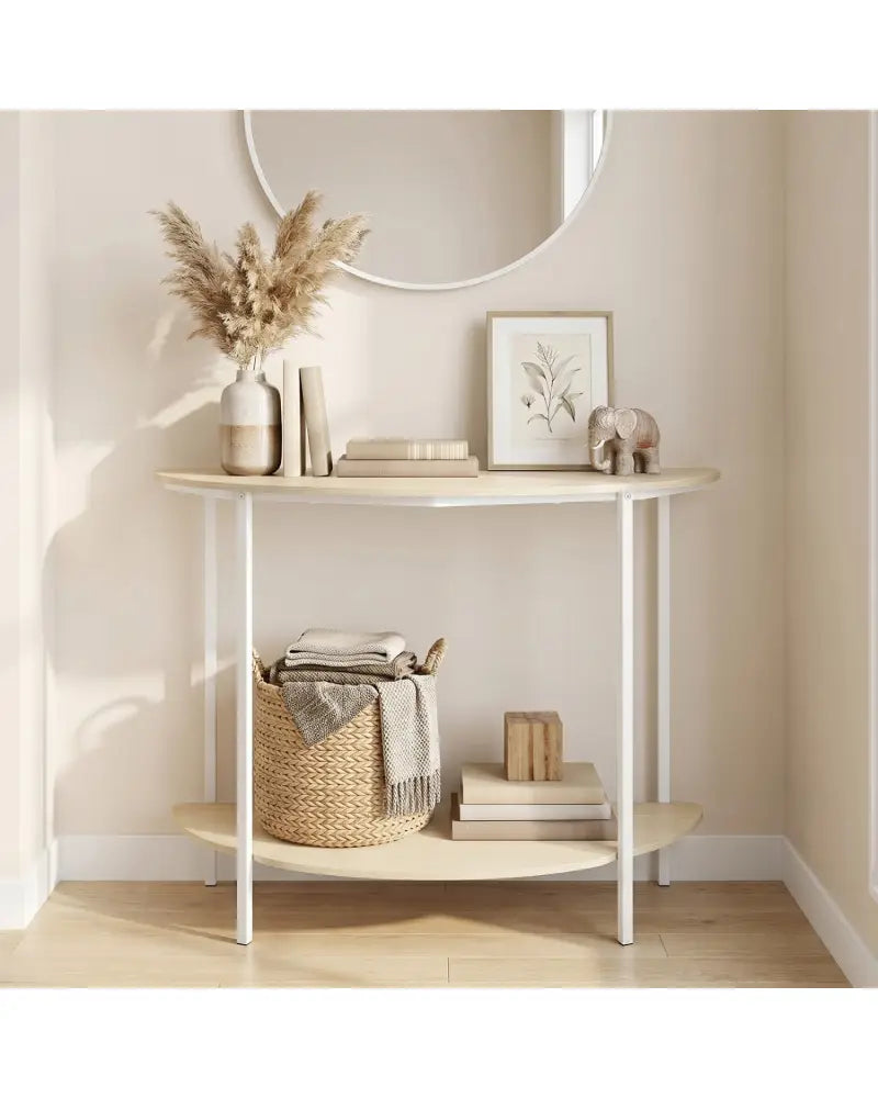 Half Moon Console Table 40 inch 2-Tier Entryway Table with Storage Shelf-Oak - Oak - Console Tables