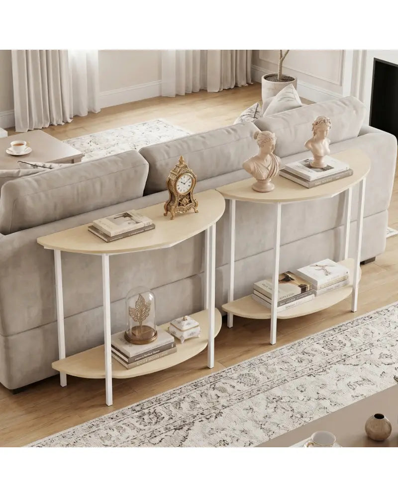 Half Moon Console Table 40 inch 2-Tier Entryway Table with Storage Shelf-Oak - Oak - Console Tables