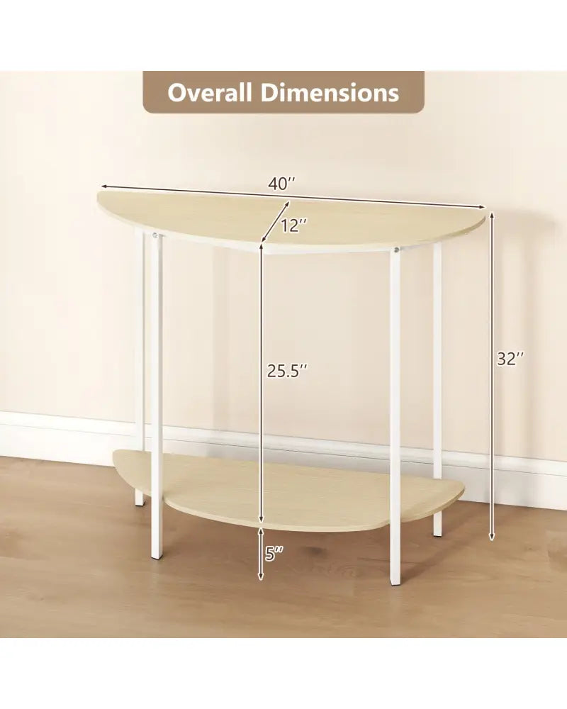 Half Moon Console Table 40 inch 2-Tier Entryway Table with Storage Shelf-Oak - Oak - Console Tables