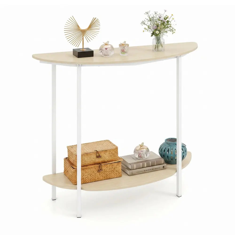 Half Moon Console Table 40 inch 2-Tier Entryway Table with Storage Shelf-Oak - Oak - Console Tables