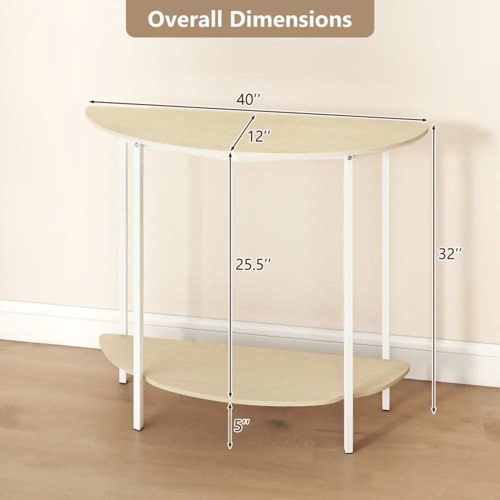 Half Moon Console Table 40 inch 2-Tier Entryway Table with Storage Shelf-Oak - Oak - Console Tables