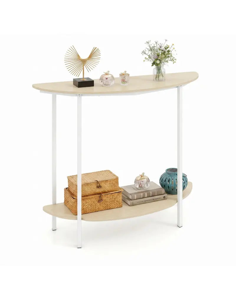 Half Moon Console Table 40 inch 2-Tier Entryway Table with Storage Shelf-Oak - Oak - Console Tables