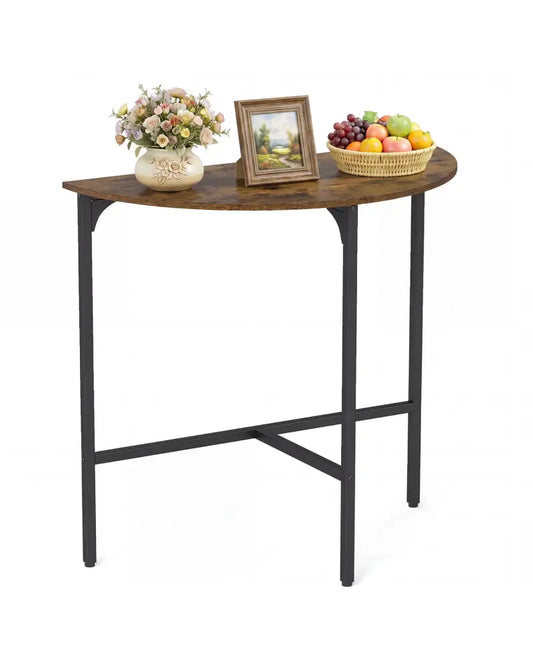 Half-moon Console Table Semi-circular Industrial Sofa Couch Table-Rustic Brown - Rustic Brown - Console Tables