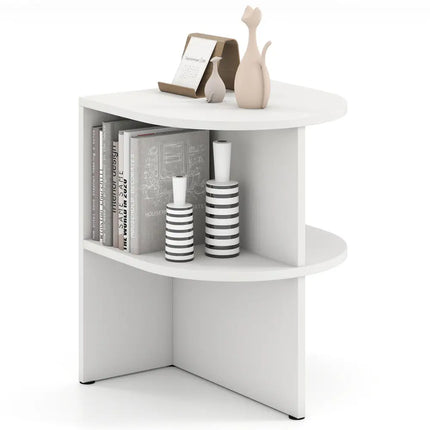 Half Round End Table with Open Shelves for Small Space-White - White - End & Side Tables