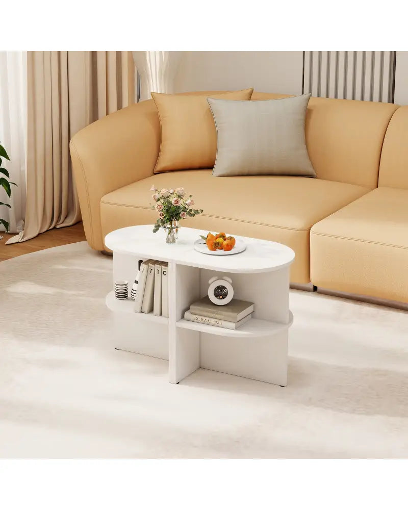 Half Round End Table with Open Shelves for Small Space-White - White - End & Side Tables