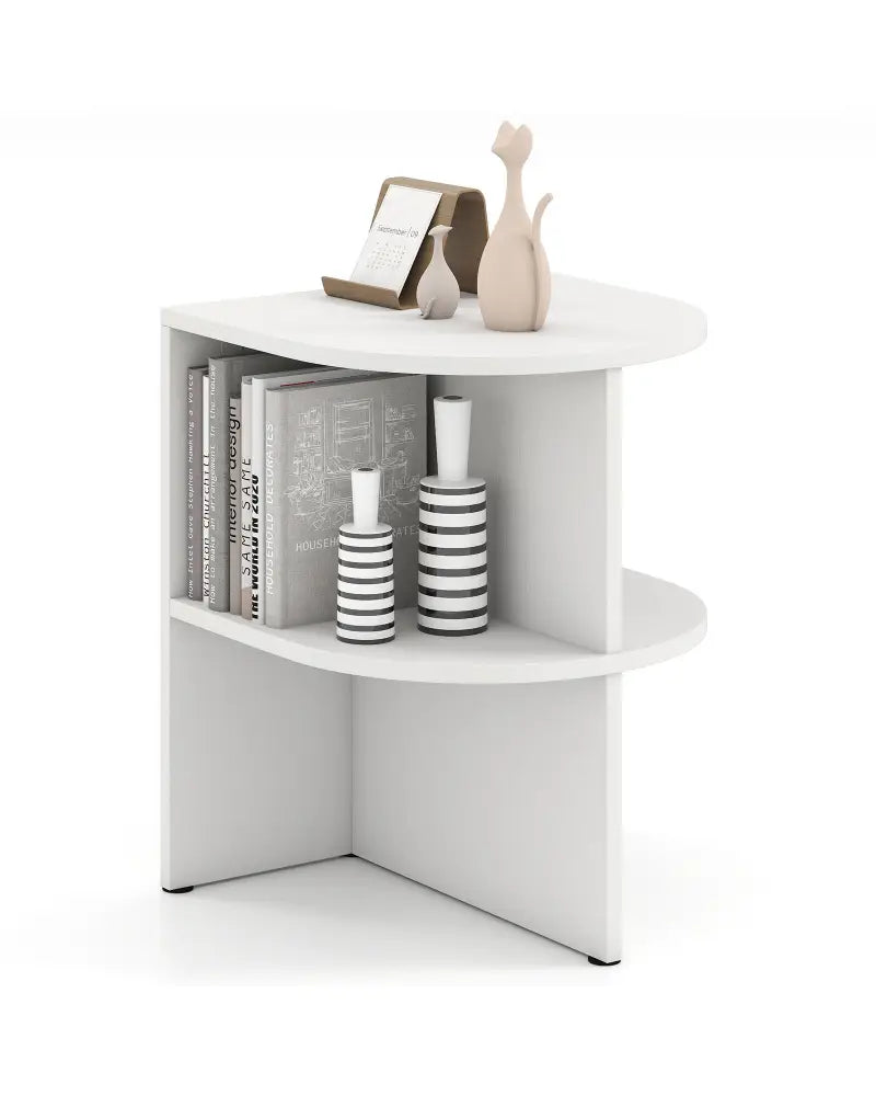Half Round End Table with Open Shelves for Small Space-White - White - End & Side Tables