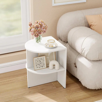 Half Round End Table with Open Shelves for Small Space-White - White - End & Side Tables
