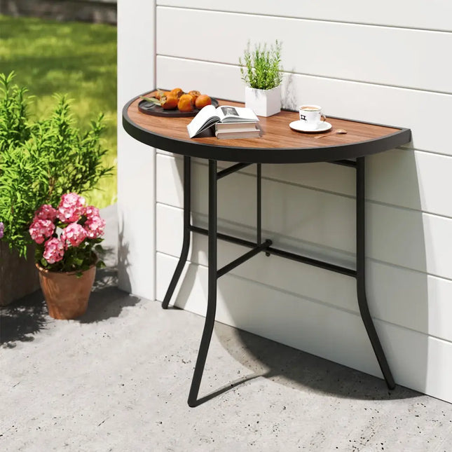 Half-Round Folding Event Table with Metal Frame - Brown - Patio Dining Tables