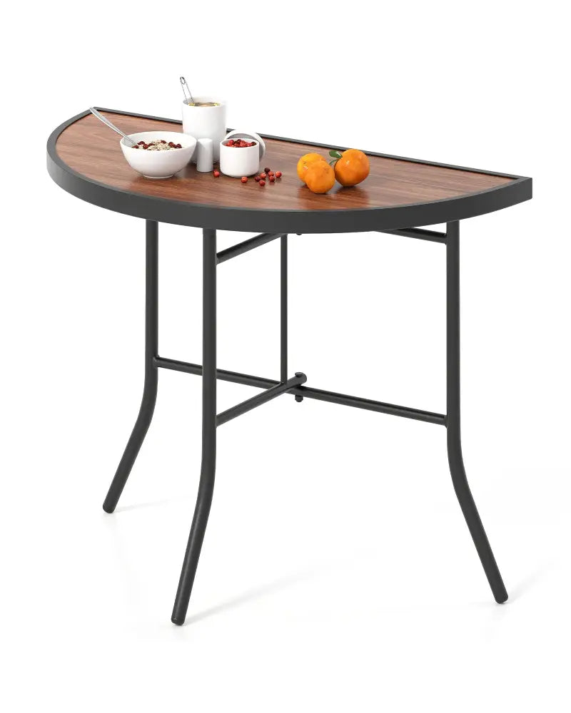 Half-Round Folding Event Table with Metal Frame - Brown - Patio Dining Tables