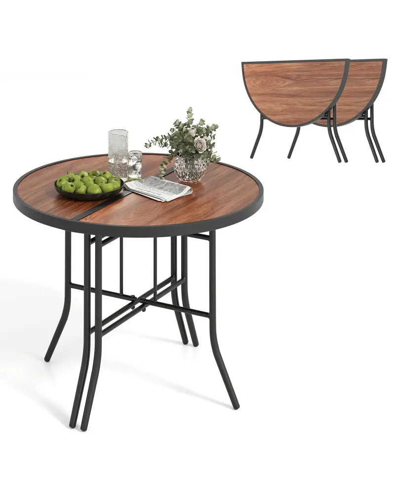 Half-Round Folding Event Table with Metal Frame - Brown - Patio Dining Tables