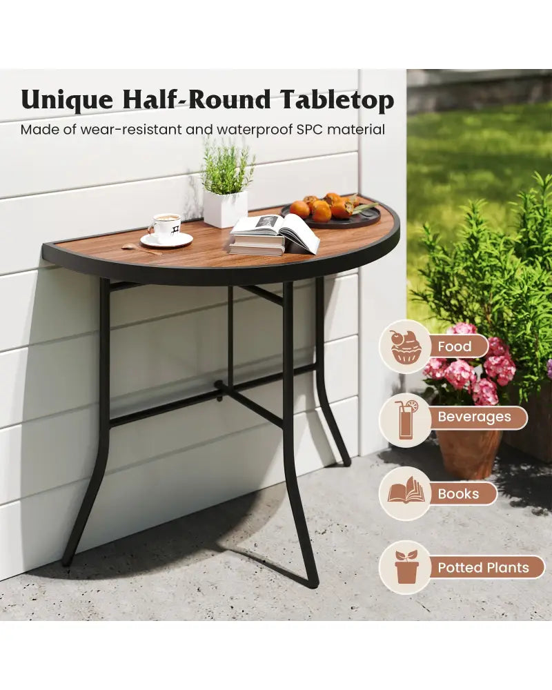 Half-Round Folding Event Table with Metal Frame - Brown - Patio Dining Tables