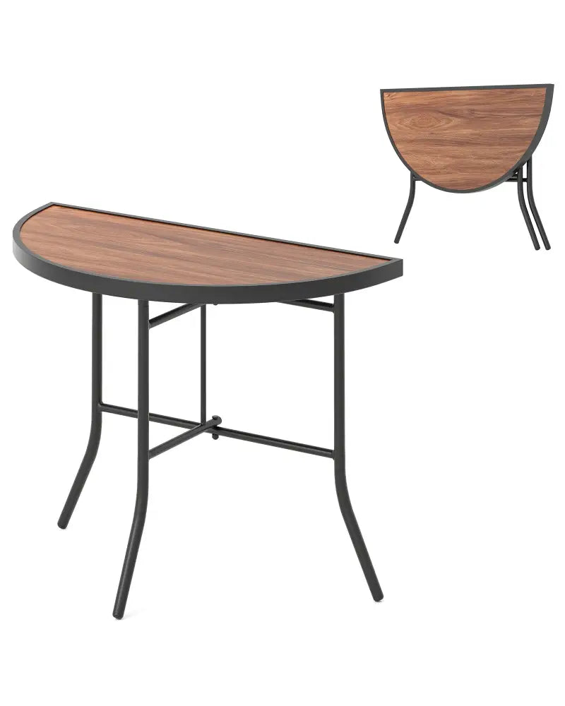 Half-Round Folding Event Table with Metal Frame - Brown - Patio Dining Tables