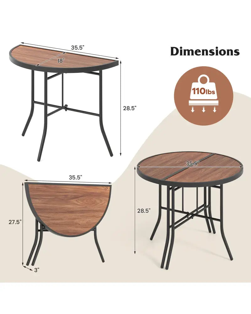 Half-Round Folding Event Table with Metal Frame - Brown - Patio Dining Tables