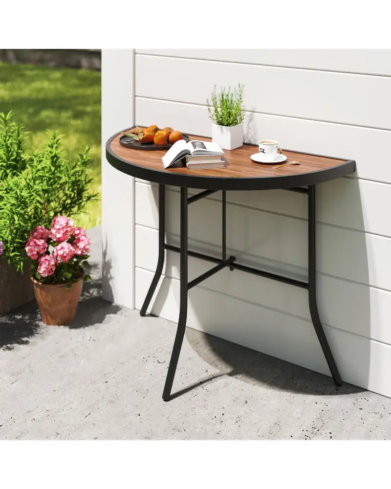 Half-Round Folding Event Table with Metal Frame - Brown - Patio Dining Tables