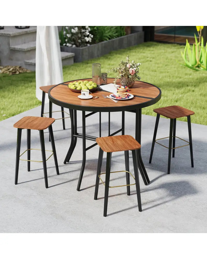Half-Round Folding Event Table with Metal Frame - Brown - Patio Dining Tables