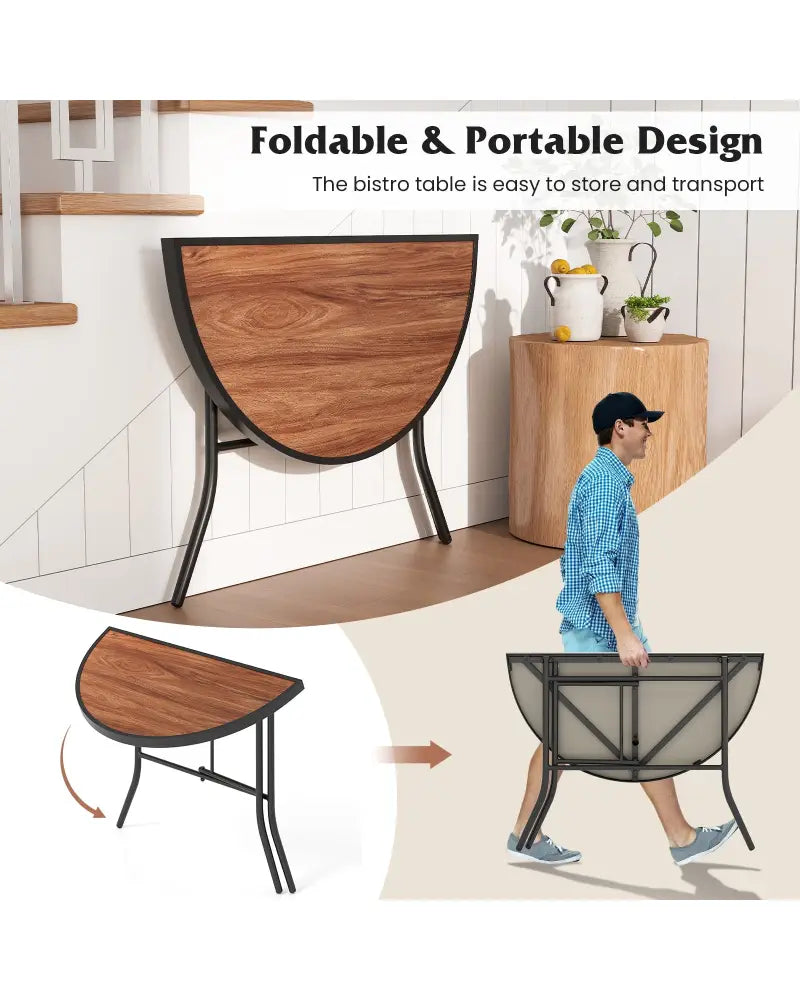 Half-Round Folding Event Table with Metal Frame - Brown - Patio Dining Tables