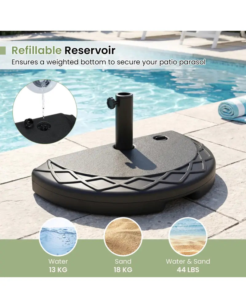 Half Round Patio Umbrella Base 44 lbs Water and Sand Fillable - Outdoor Umbrella Bases