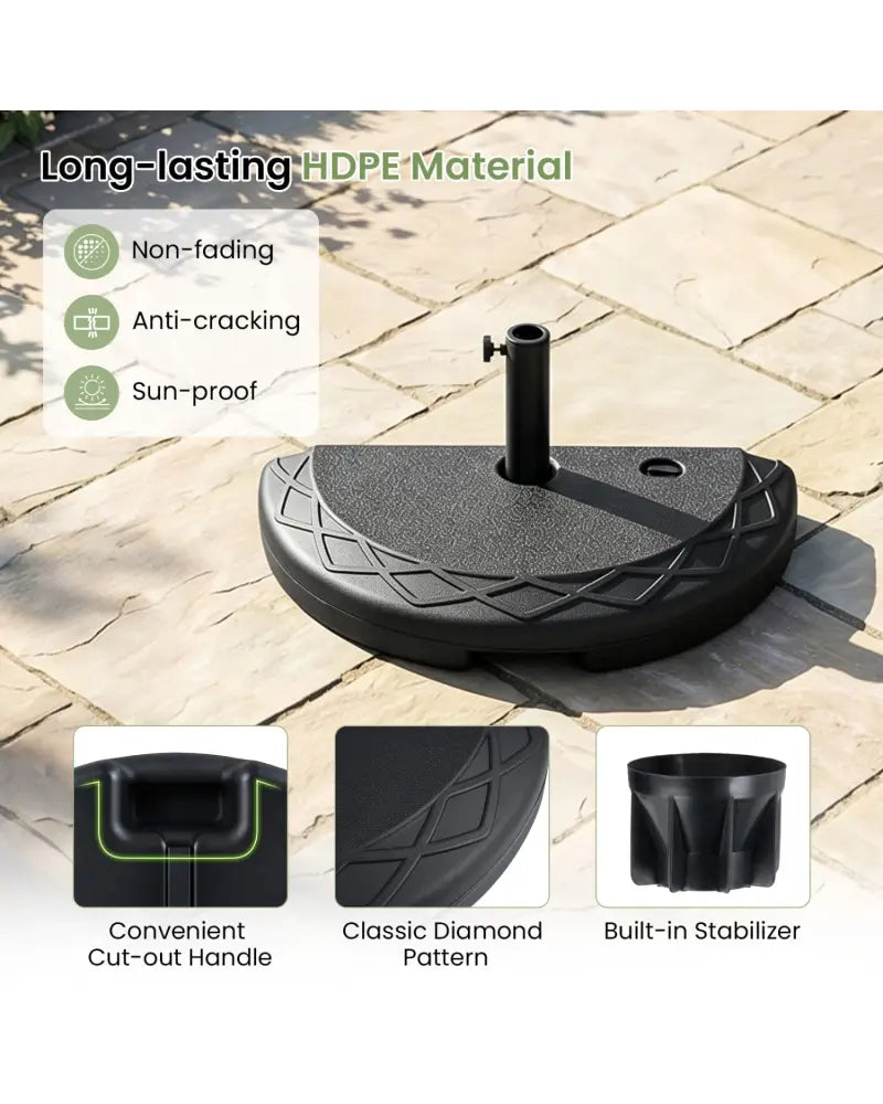 Half Round Patio Umbrella Base 44 lbs Water and Sand Fillable - Outdoor Umbrella Bases