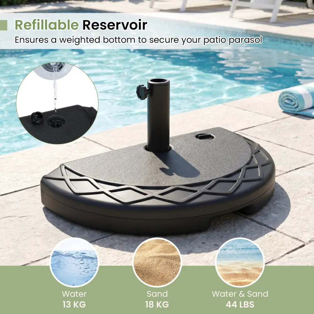 Half Round Patio Umbrella Base 44 lbs Water and Sand Fillable - Outdoor Umbrella Bases