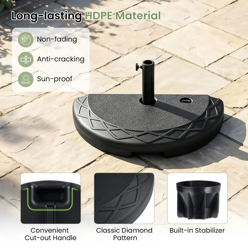 Half Round Patio Umbrella Base 44 lbs Water and Sand Fillable - Outdoor Umbrella Bases
