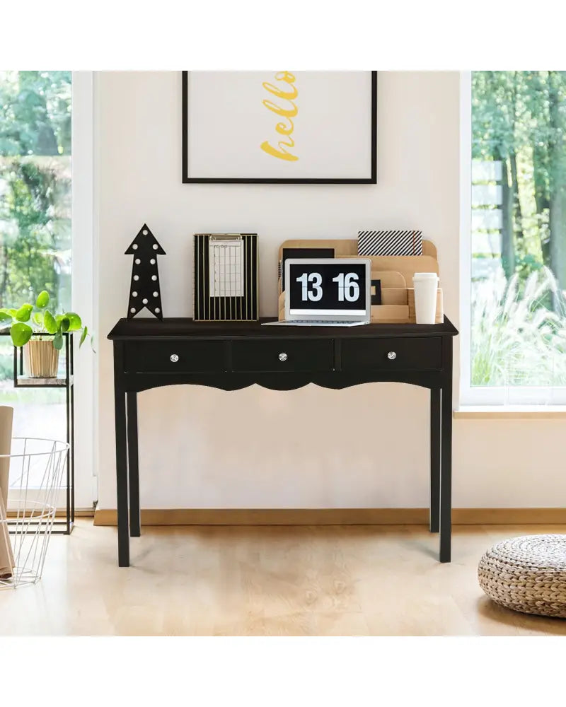 Hall table Side Table w/ 3 Drawers-Black - Black - Console Tables