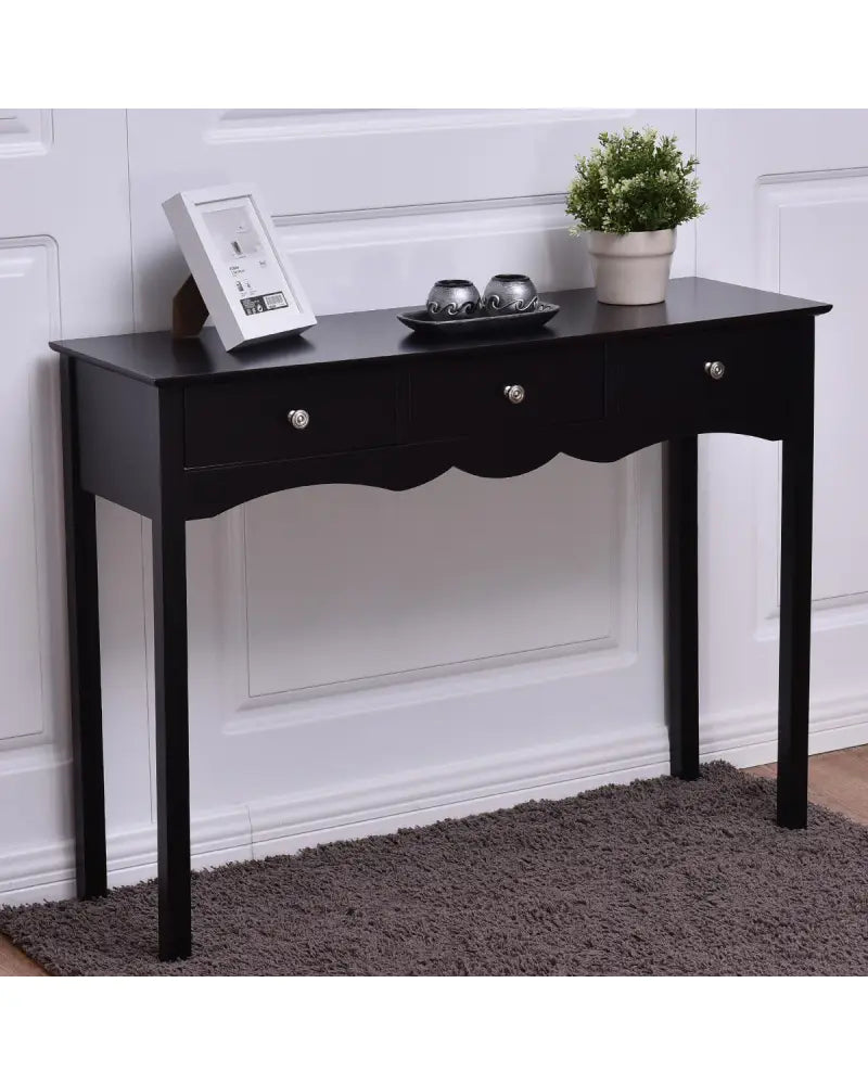 Hall table Side Table w/ 3 Drawers-Black - Black - Console Tables