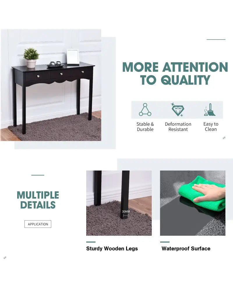 Hall table Side Table w/ 3 Drawers-Black - Black - Console Tables