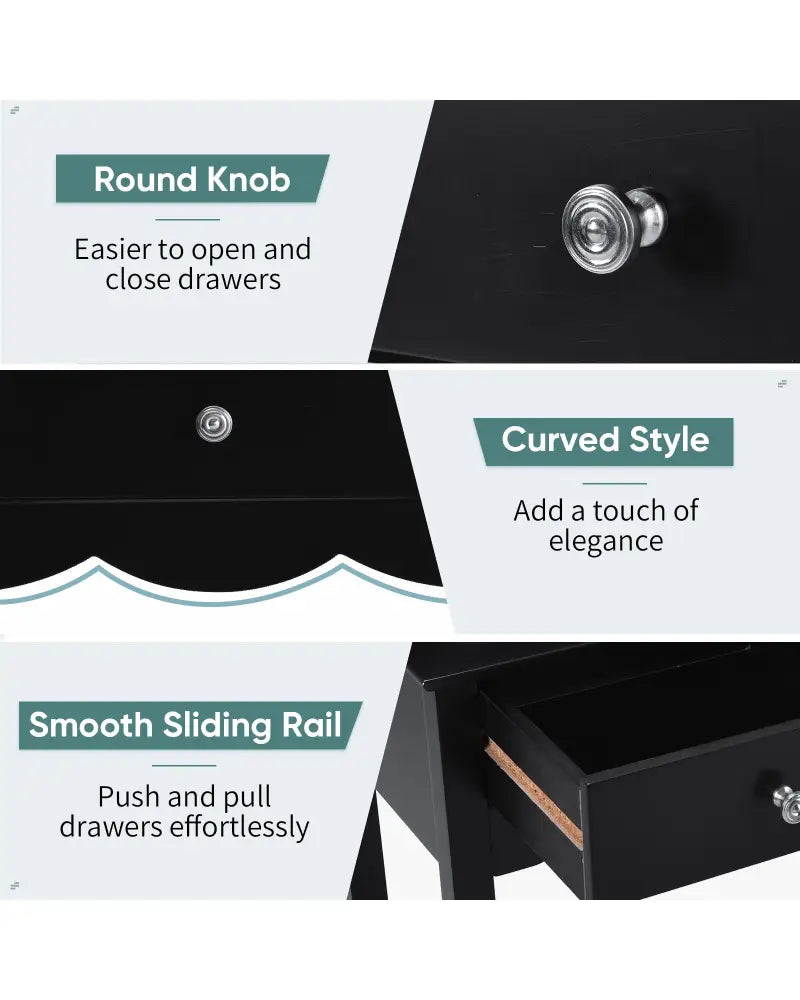 Hall table Side Table w/ 3 Drawers-Black - Black - Console Tables