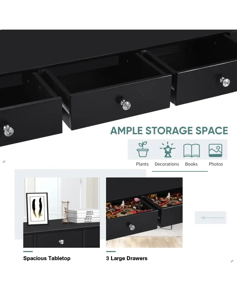 Hall table Side Table w/ 3 Drawers-Black - Black - Console Tables