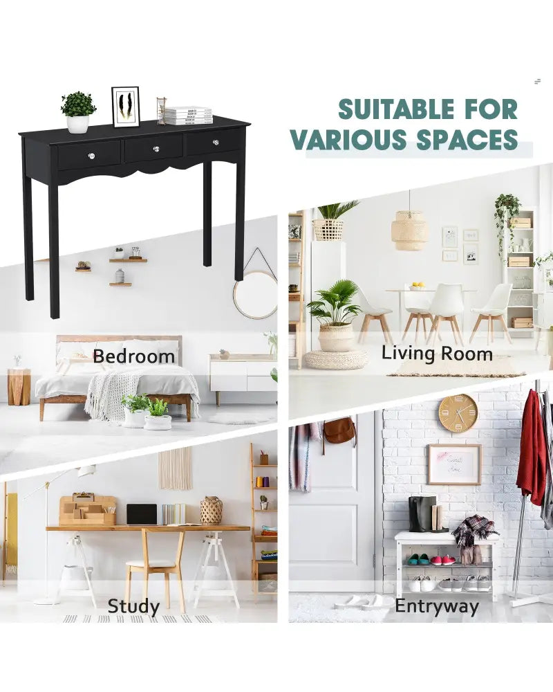 Hall table Side Table w/ 3 Drawers-Black - Black - Console Tables