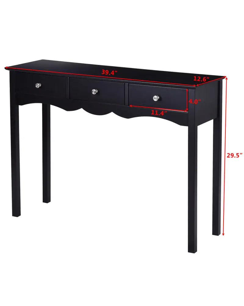 Hall table Side Table w/ 3 Drawers-Black - Black - Console Tables