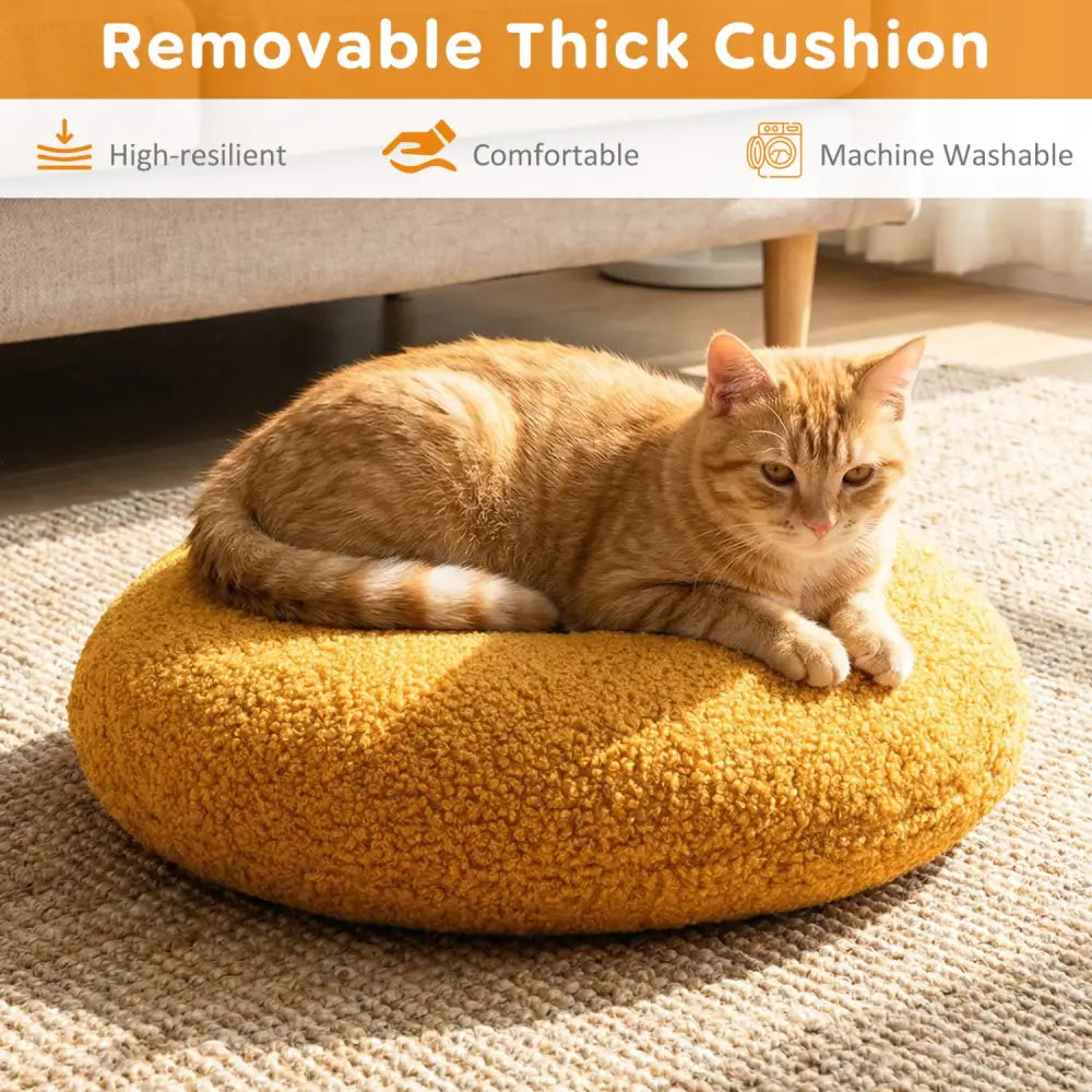 Hamburger Cat Nest with Chicken Drumstick Toy and Removable Cushion for Indoor Cats-Yellow - Yellow - Cat Houses
