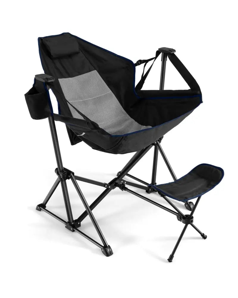 Hammock Camping Chair with Retractable Footrest and Carrying Bag-Black - Black - Camping Furniture