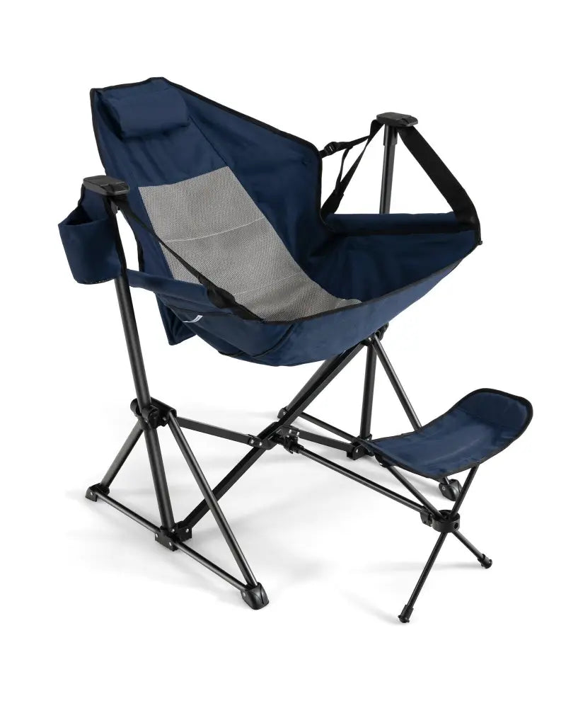 Hammock Camping Chair with Retractable Footrest and Carrying Bag-Navy - Navy - Camping Furniture