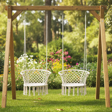 Hammock Chair Macrame Swing Hanging Cotton Rope Chair-Beige - Beige - Hammocks