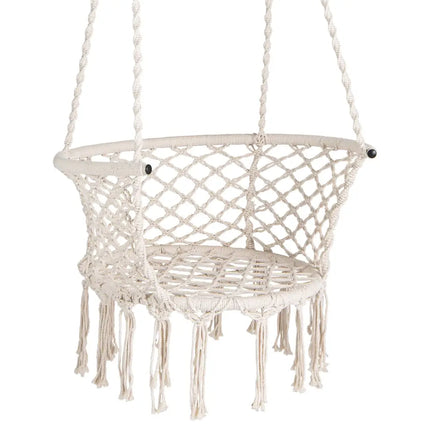 Hammock Chair Macrame Swing Hanging Cotton Rope Chair-Beige - Beige - Hammocks