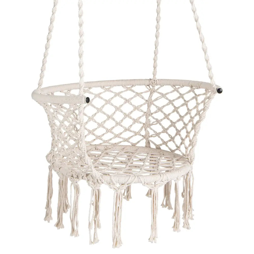 Hammock Chair Macrame Swing Hanging Cotton Rope Chair-Beige - Beige - Hammocks