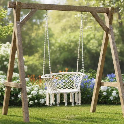 Hammock Chair Macrame Swing Hanging Cotton Rope Chair-Beige - Beige - Hammocks